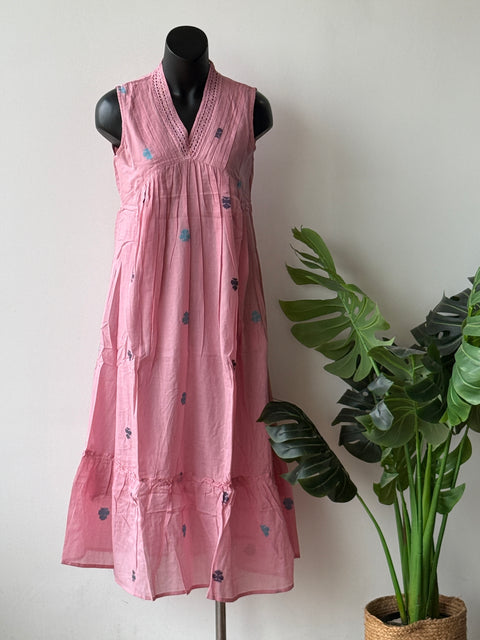 Pink cotton gown with mint green shrug