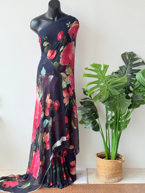 Floral printed georgette saree