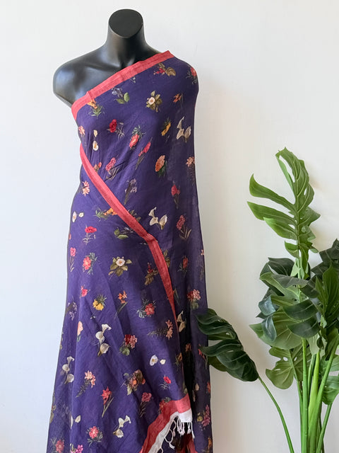 Printed pure linen silk saree