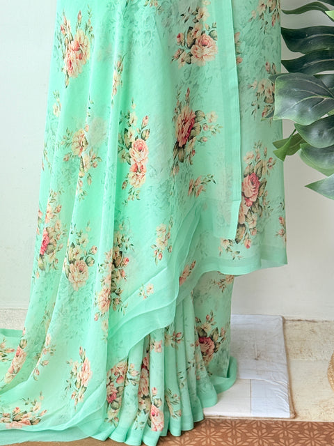 Floral printed georgette saree