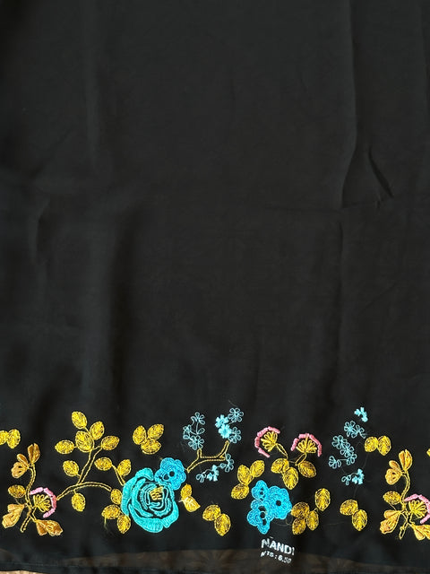 Floral emb Black georgette saree