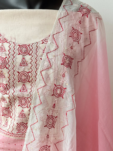 Pink emb cotton salwar material