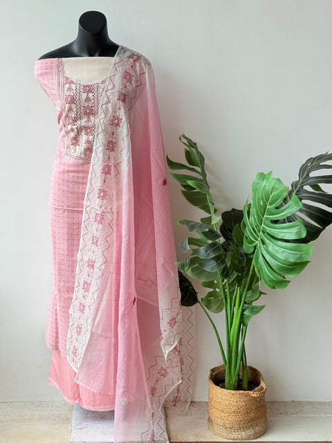 Pink emb cotton salwar material