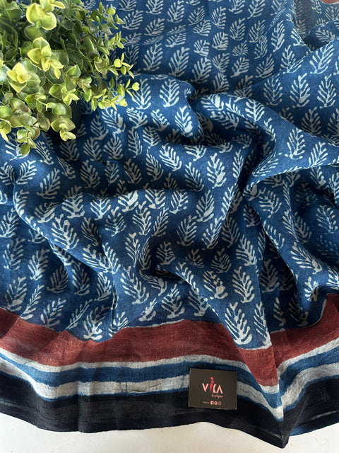 Pre order - Hand block Printed pure Linen saree