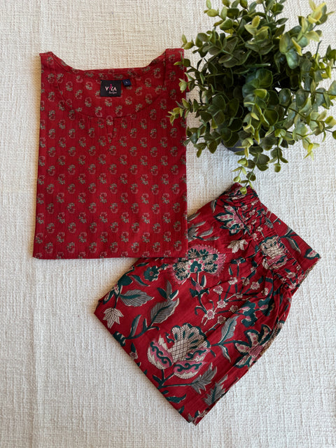 L size printed Cord Night suit