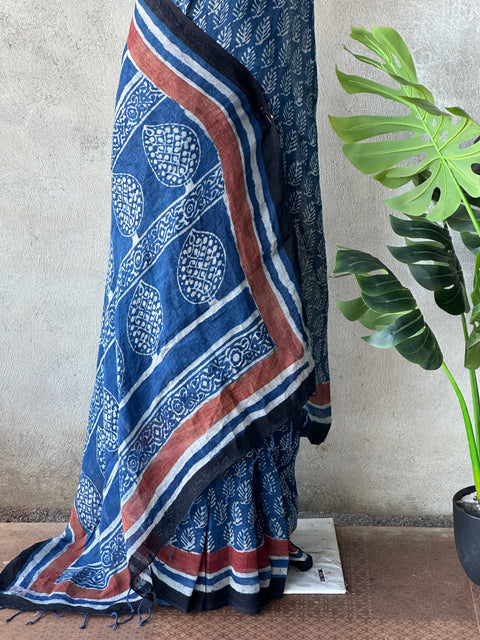 Pre order - Hand block Printed pure Linen saree