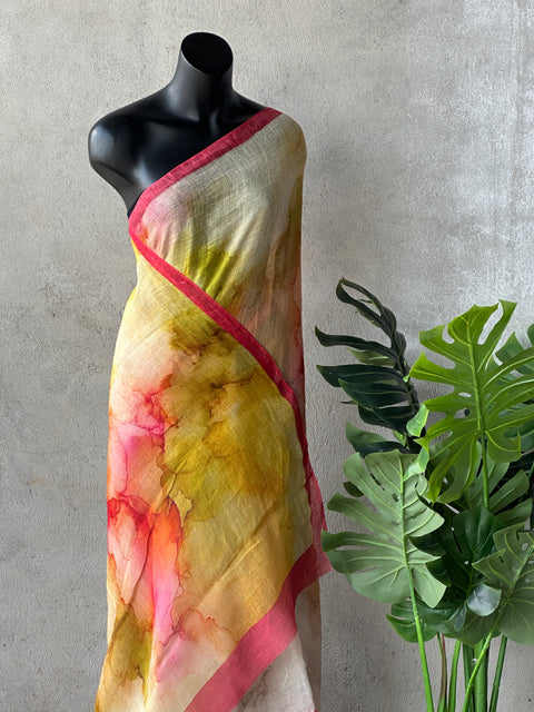 Digital Printed Pure Linen saree