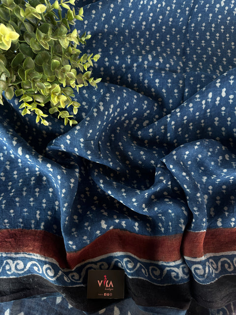 Pre order - Hand block Printed pure Linen saree