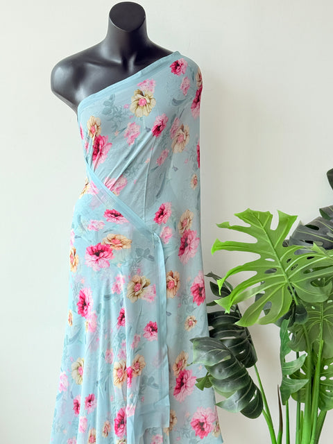 Floral printed georgette saree