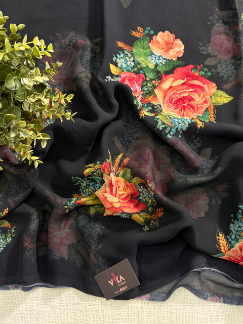 Floral printed georgette saree