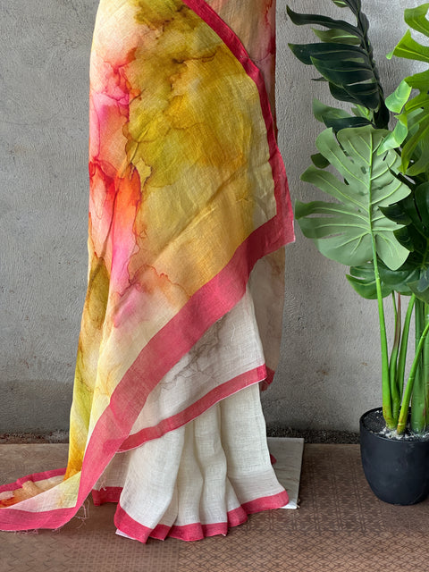 Digital Printed Pure Linen saree