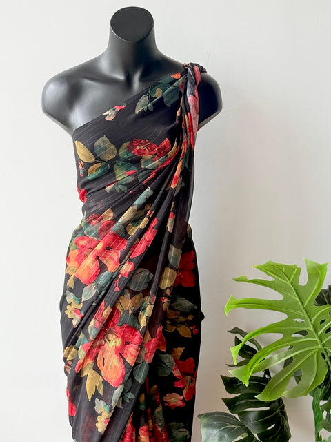 Floral printed georgette saree