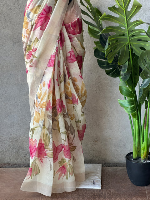 Digital Floral Printed Silk Linen saree