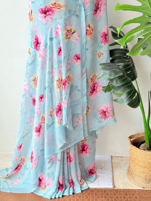 Floral printed georgette saree