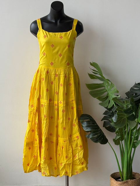 Yellow embroidered layered Dress