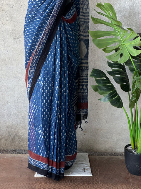 Pre order - Hand block Printed pure Linen saree