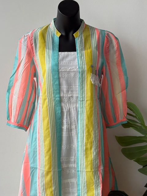 White Hakoba dress with multicoloured shrug