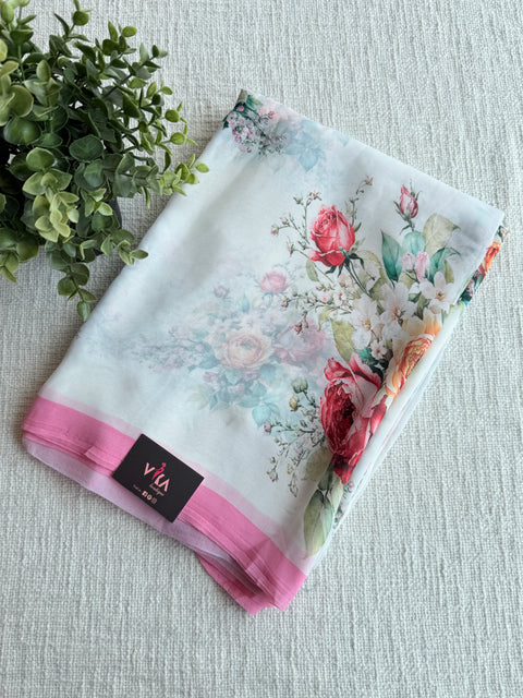 Floral printed georgette saree