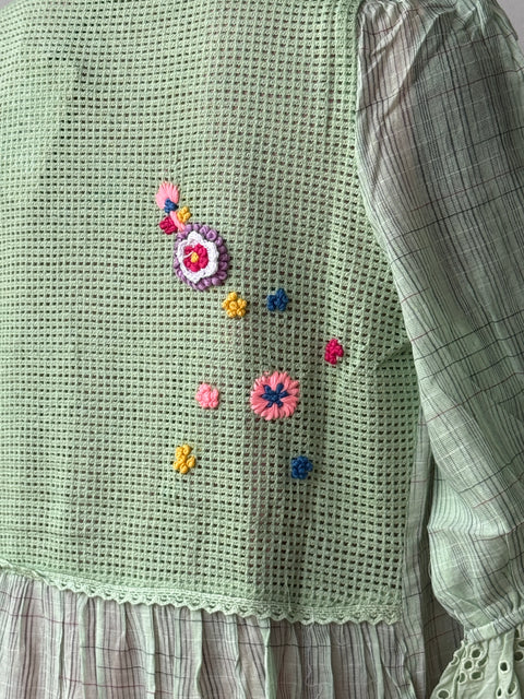 Pink cotton gown with mint green shrug