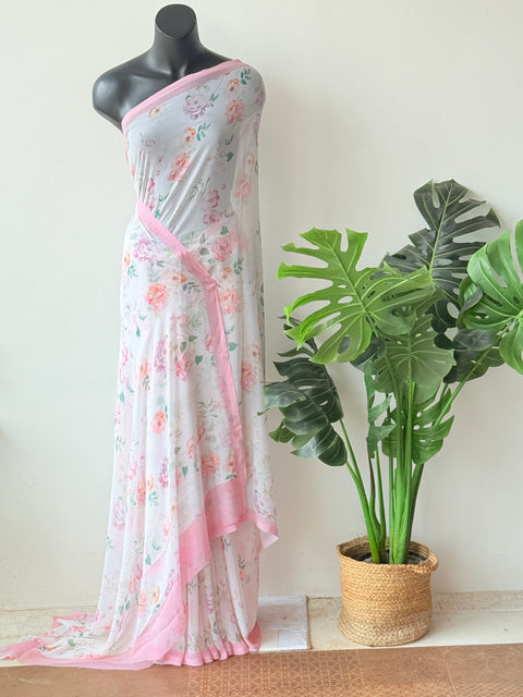 Floral printed georgette saree