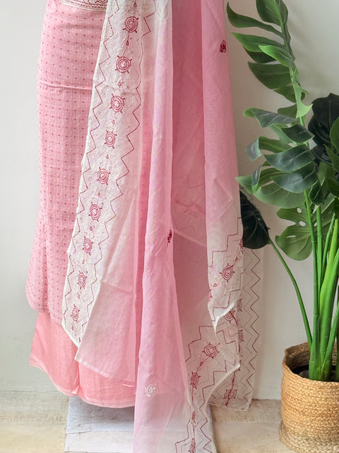 Pink emb cotton salwar material