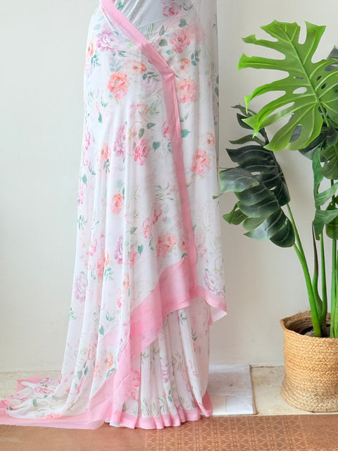 Floral printed georgette saree