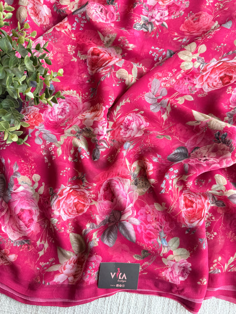 Floral printed georgette saree