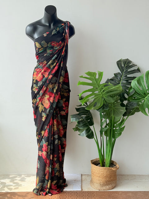 Floral printed georgette saree