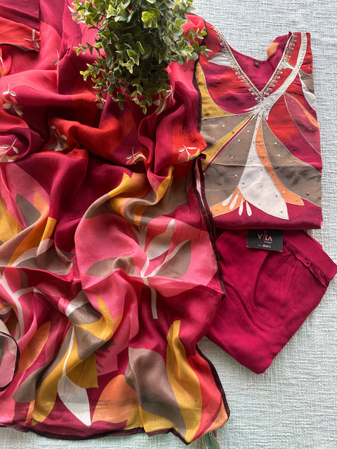 V neck multi colour crepe silk ready set