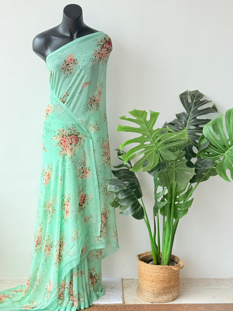 Floral printed georgette saree
