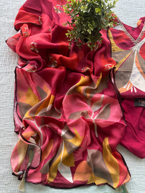 V neck multi colour crepe silk ready set