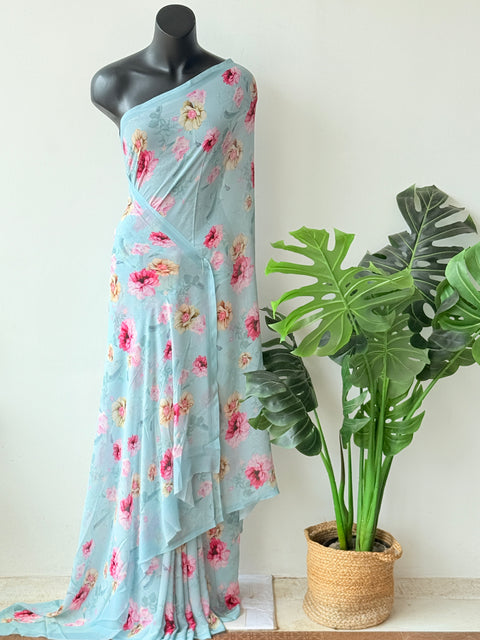 Floral printed georgette saree