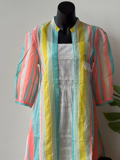 White Hakoba dress with multicoloured shrug