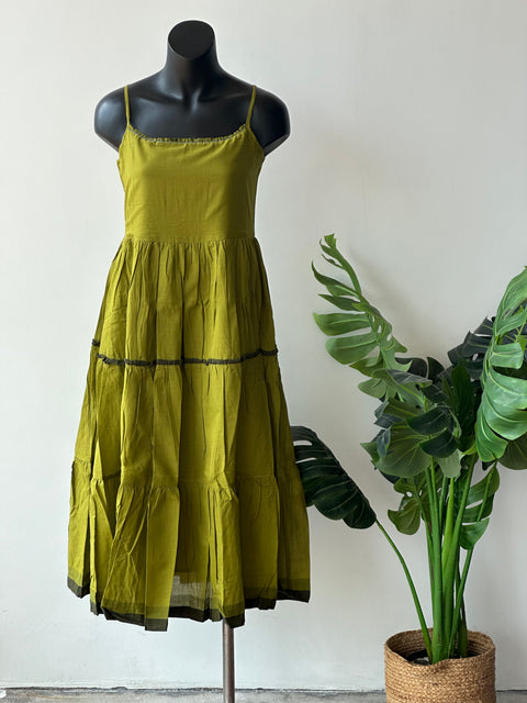 Green Self-Design Casual Dress with gathers