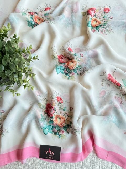 Floral printed georgette saree