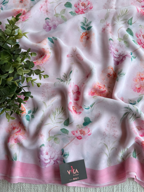 Floral printed georgette saree