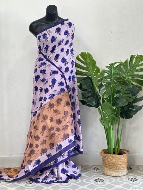 Digital Floral Printed Linen cotton saree