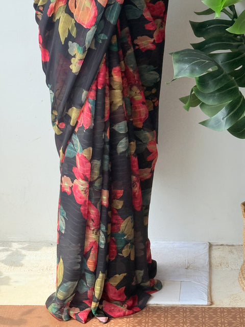 Floral printed georgette saree