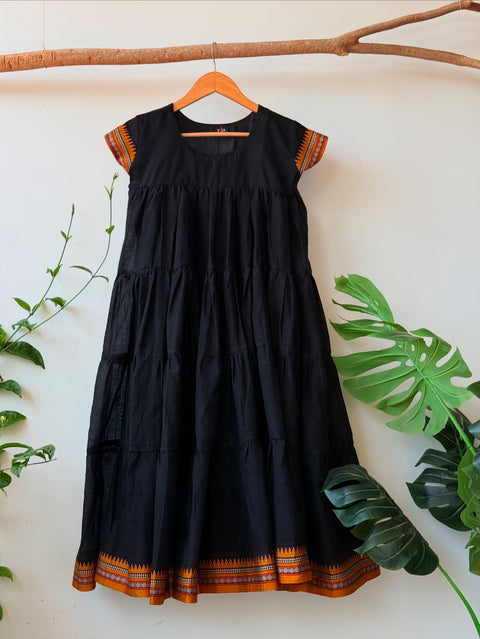Calf length Black cotton Flared Gown