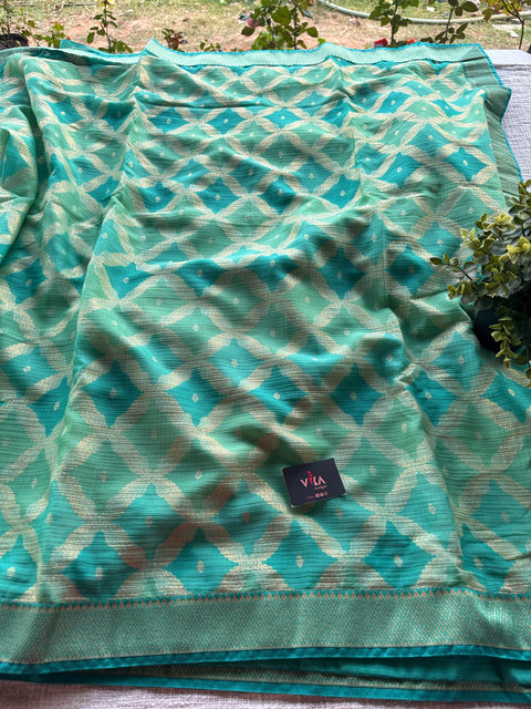 Light green blue marble chiffon saree