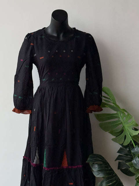 Black jamdani cotton layered gown
