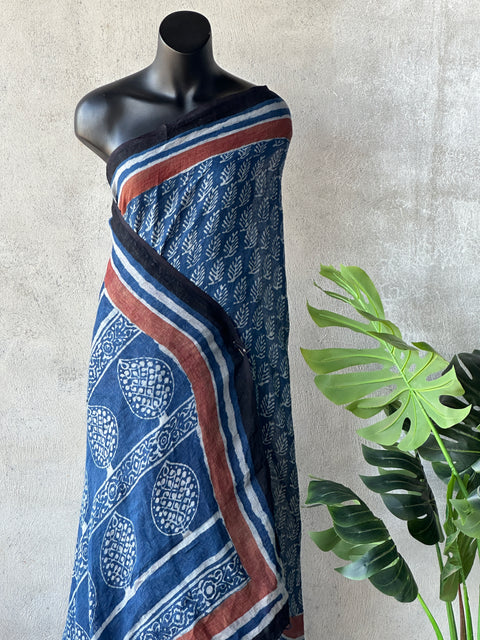Pre order - Hand block Printed pure Linen saree