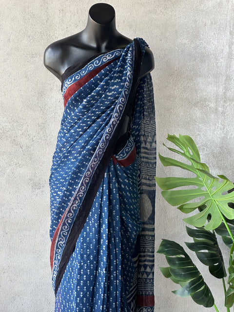 Pre order - Hand block Printed pure Linen saree