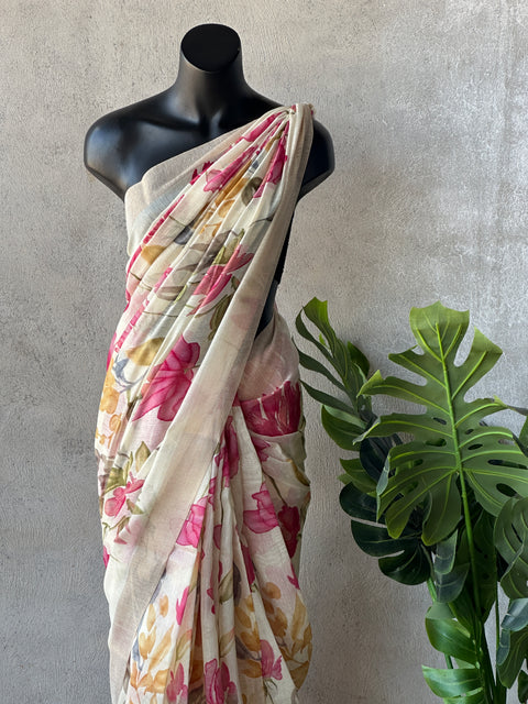 Digital Floral Printed Silk Linen saree