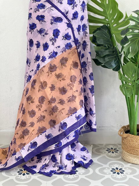 Digital Floral Printed Linen cotton saree