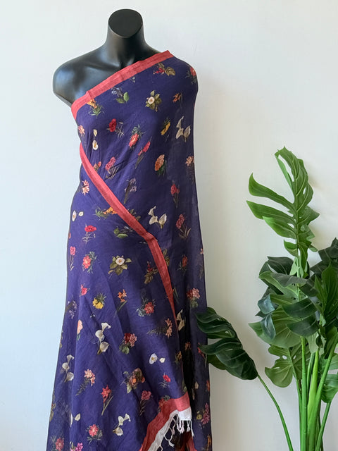 Printed pure linen silk saree