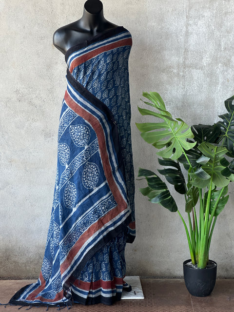 Pre order - Hand block Printed pure Linen saree