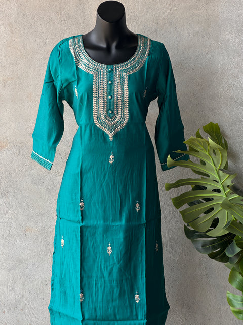 Emb Roman silk kurti pant set