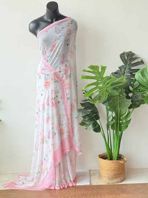 Floral printed georgette saree
