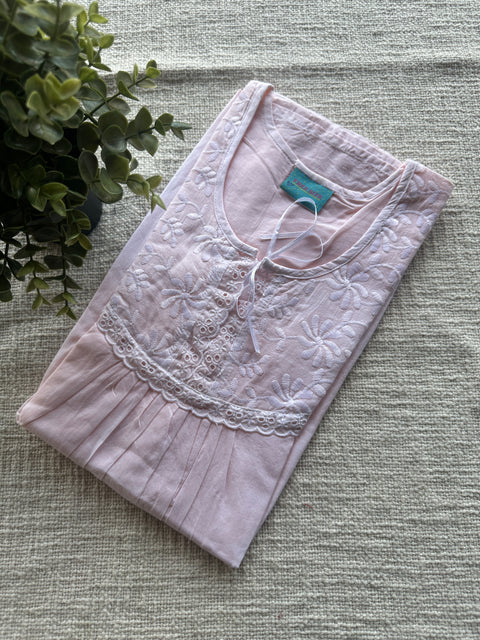 Embroidery soft cotton nighty - Peach